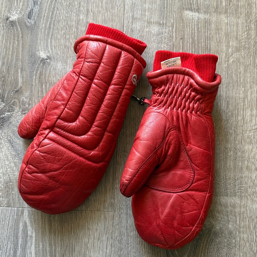 Vintage Roffe Red Leather Ski Mittens women’s medium
